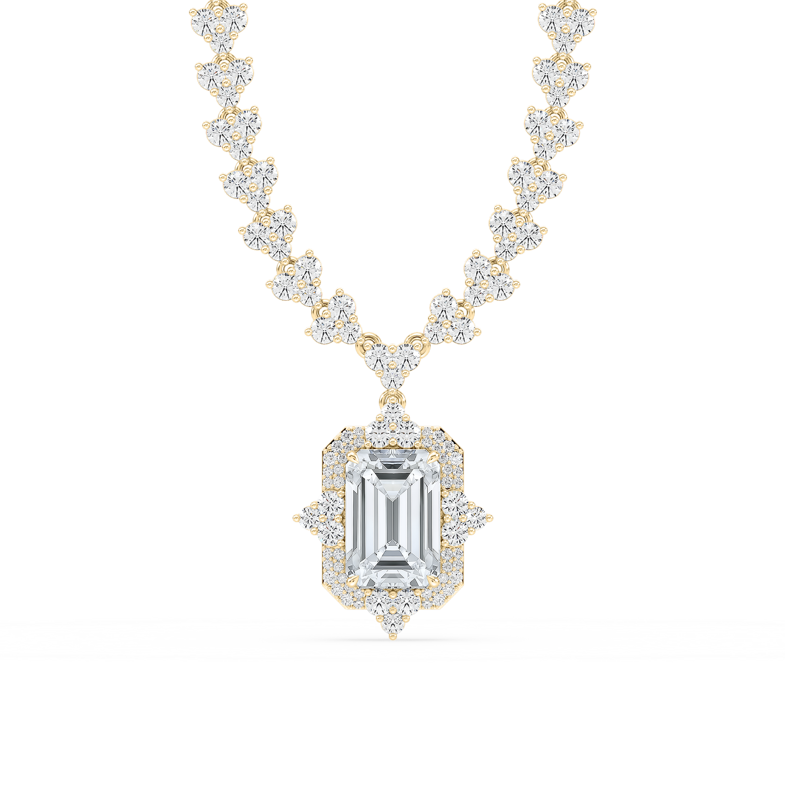 19 ¾ ctw Emerald Lab Grown Diamond Halo Drop Half Tennis Necklace - 16 to 18 Inches - Signature Collection