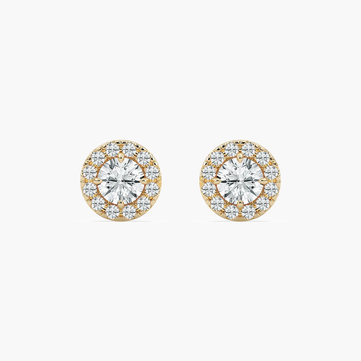 Classic Round Halo Stud Earrings with 0.30ct Round Cut Lab-Grown Diamonds in 14K Yellow Gold