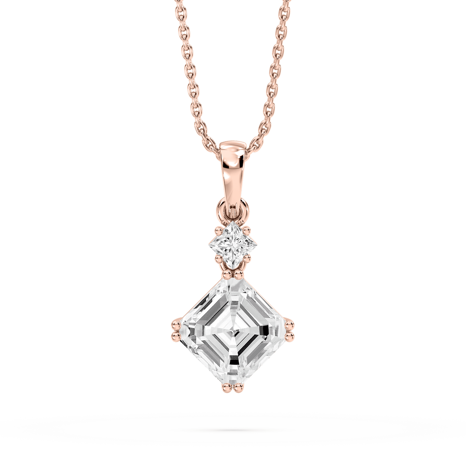 2 ¹⁄₁₀ ctw Asscher and Princess Lab Grown Diamond Two Stone Drop Pendant – 16 to 18 inches