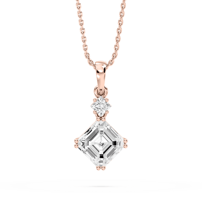 2 ¹⁄₁₀ ctw Asscher and Princess Lab Grown Diamond Two Stone Drop Pendant – 16 to 18 inches