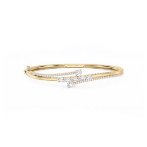 2 ⅕ ctw Emerald and Round Lab Grown Diamond Bypass Bangle Bracelet  - 7.25 Inches