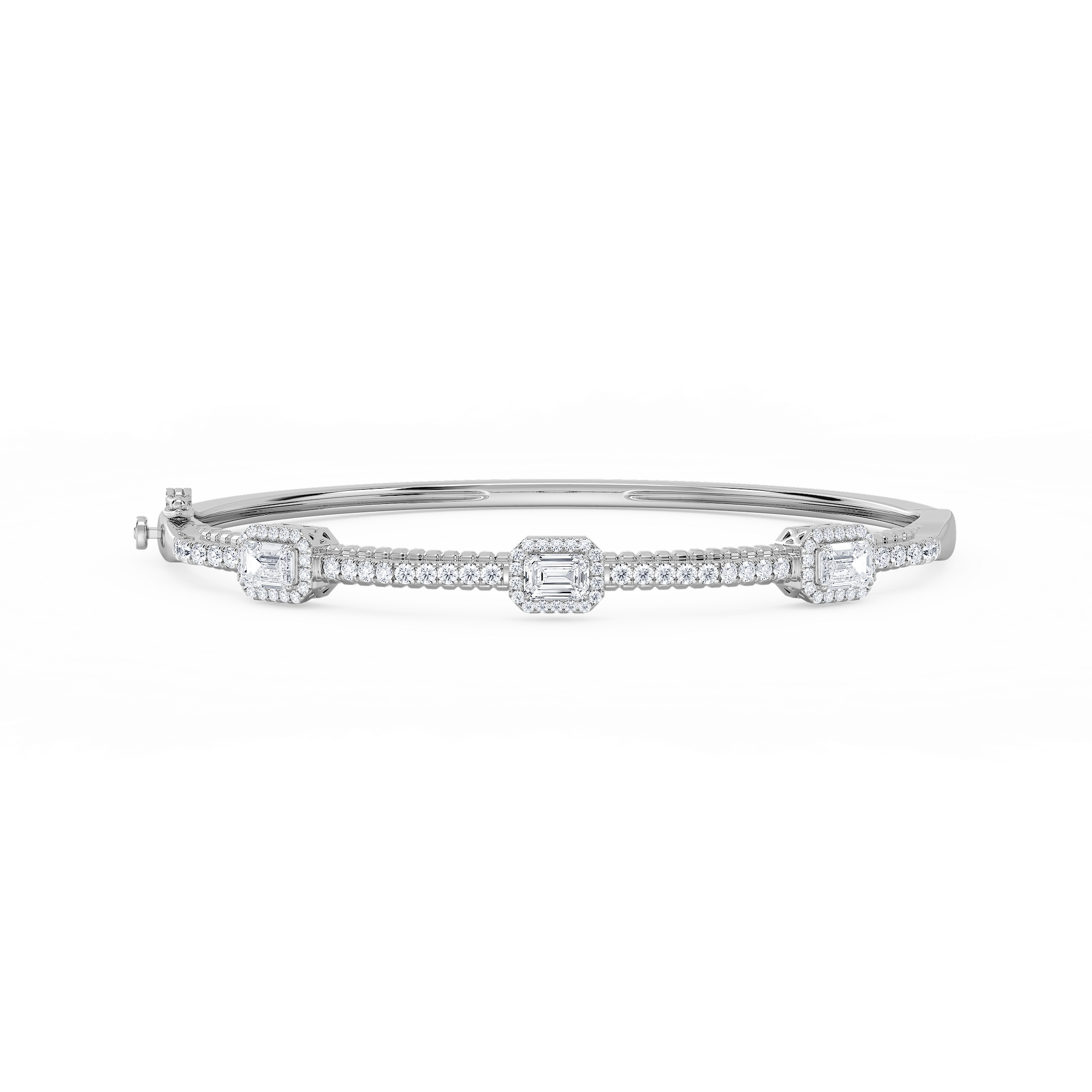 2 ¼ ctw Emerald and Round Lab Grown Diamond Halo Station Bangle Bracelet  - 7.25 Inches