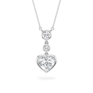 2 ¹⁄₄ ctw Heart and Round Lab Grown Diamond Bezel Set Three Stone Pendant – 16 to 18 Inches