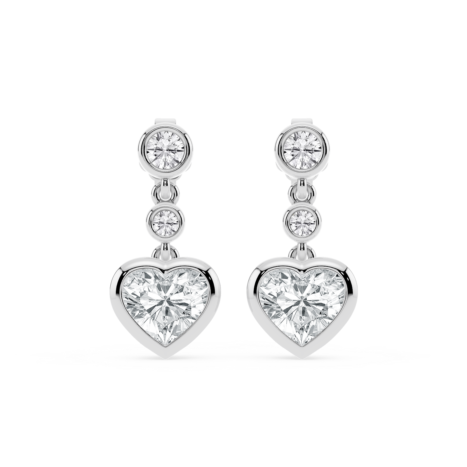 2 ¼ ctw Heart and Round Lab Grown Diamond Three Stone Drop Earrings