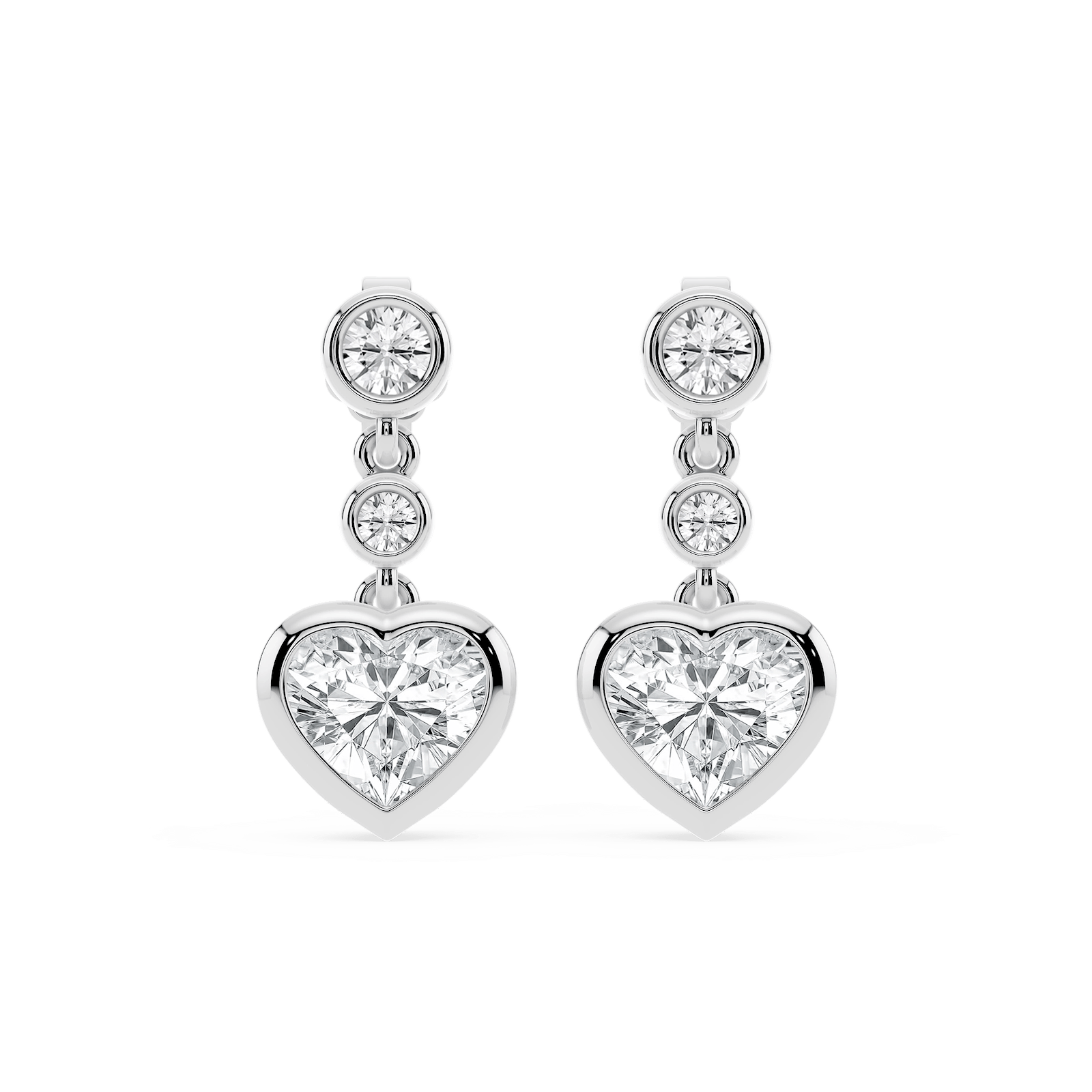 2 ¼ ctw Heart and Round Lab Grown Diamond Three Stone Drop Earrings