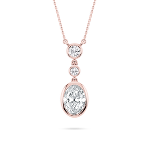 2 ¼ ctw Oval and Round Lab-Grown Diamond Bezel Set Three Stone Pendant – 16–18 inches