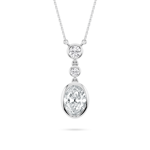 2 ¼ ctw Oval and Round Lab-Grown Diamond Bezel Set Three Stone Pendant – 16–18 inches