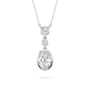 2 ¼ ctw Oval and Round Lab-Grown Diamond Bezel Set Three Stone Pendant – 16–18 inches