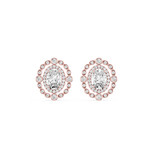 2 ctw Oval and Round Lab Grown Diamond Double Halo Stud Earrings