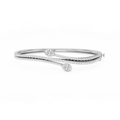 2 ¼ ctw Pear and Round Lab Grown Diamond Bypass Bangle Bracelet  - 7.25 Inches