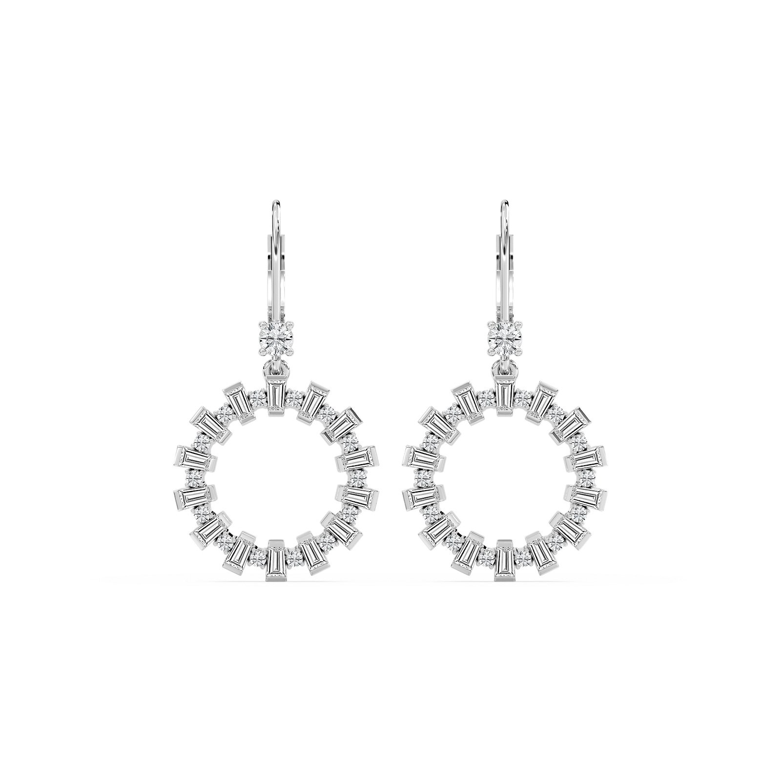 2 ctw Round and Baguette Lab Grown Diamond Circle Drop Earrings
