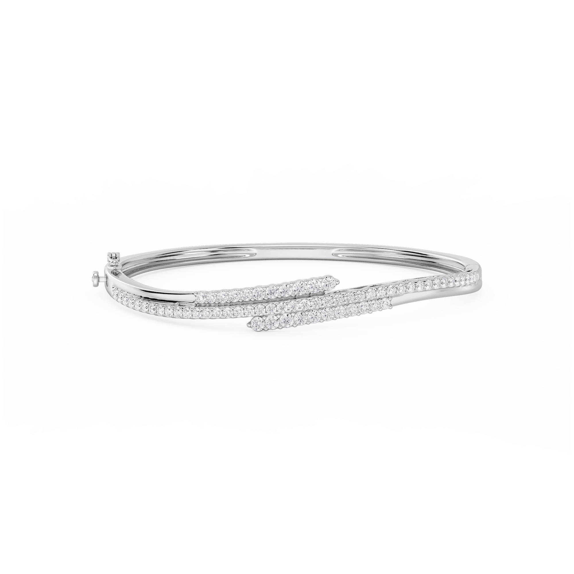 2 ctw Round Lab Grown Diamond Three Row Bypass Bangle Bracelet  - 7.25 Inches