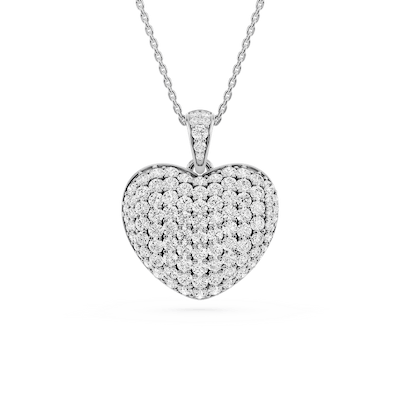 2 ½ Round Lab Grown Diamond Pave Heart Drop Pendant - 18 Inches