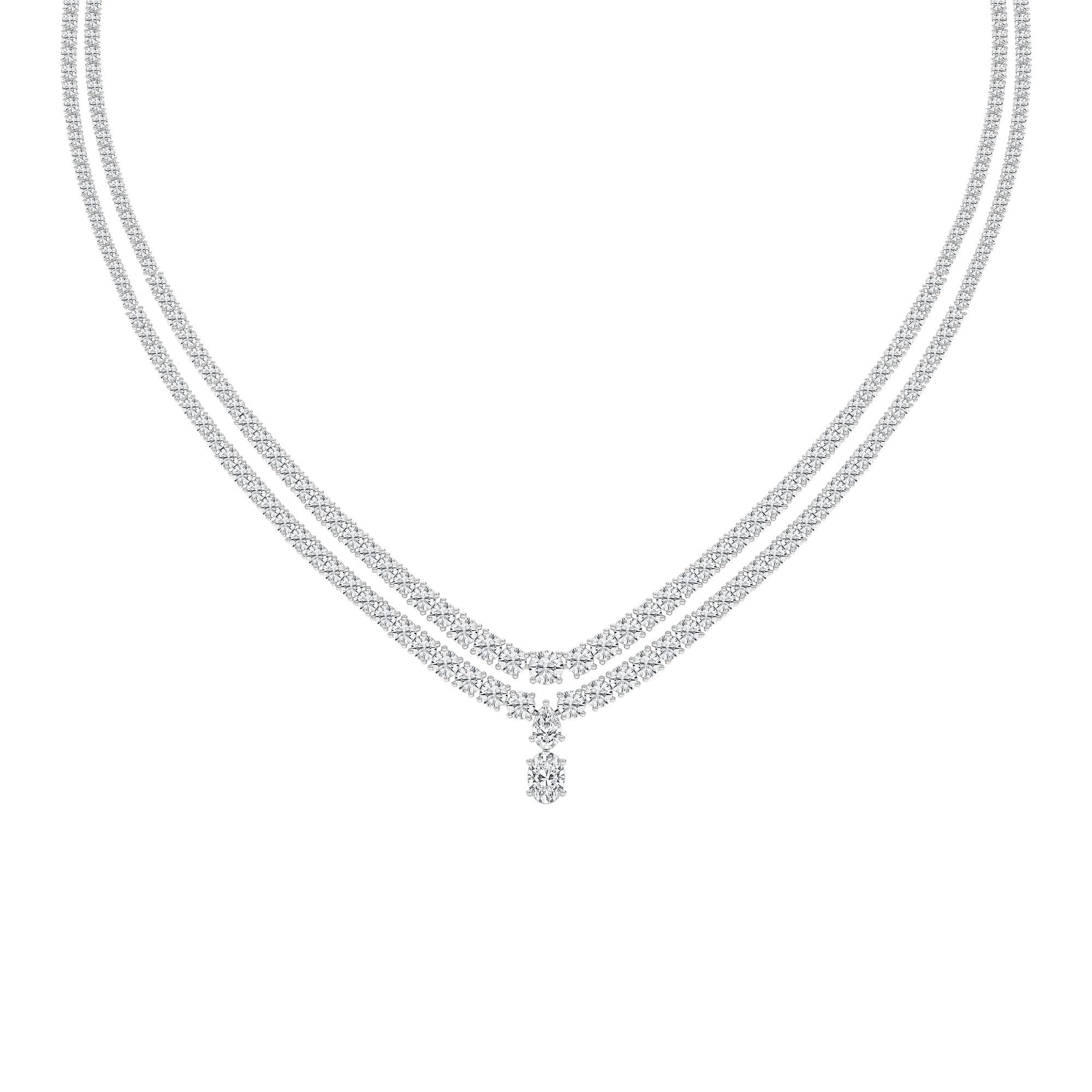 26 ⅓ ctw Round, Oval and Pear Lab Grown Diamond Double Row Drop Tennis Necklace - 18 Inches - Signature Collection