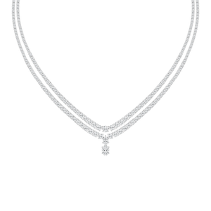 26 ⅓ ctw Round, Oval and Pear Lab Grown Diamond Double Row Drop Tennis Necklace - 18 Inches