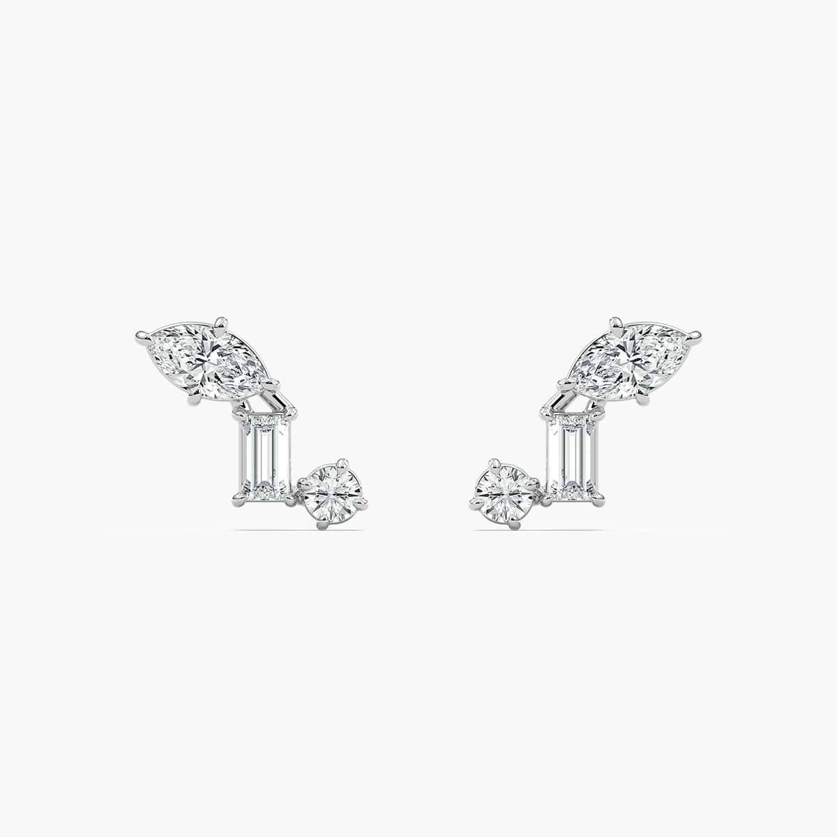3/8 ctw Marquise Baguette Round Lab Grown Diamond Three Stone Stud Earrings
