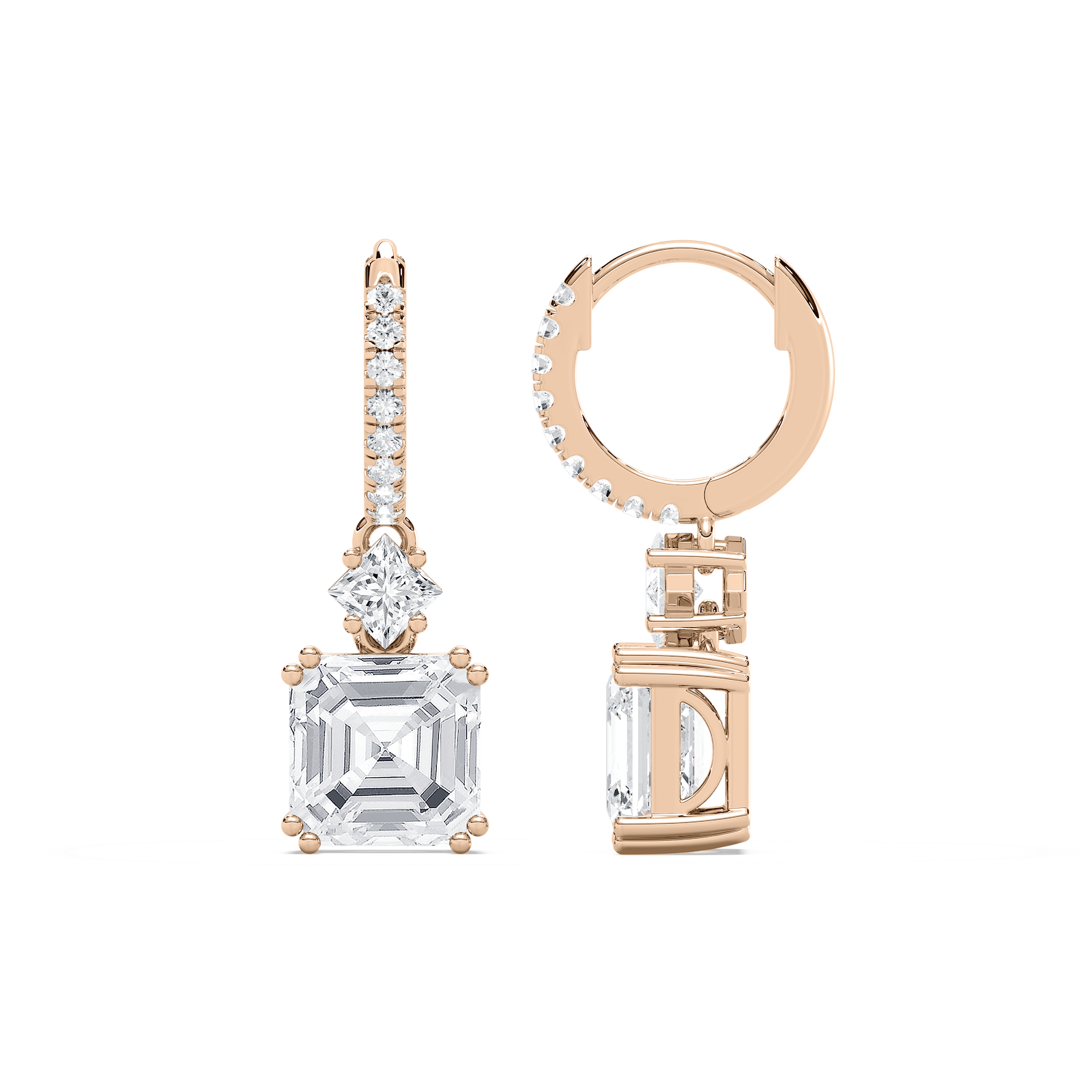 3 ¹⁄₃ ctw Asscher, Princess, and Round Lab Grown Diamond Drop Earrings