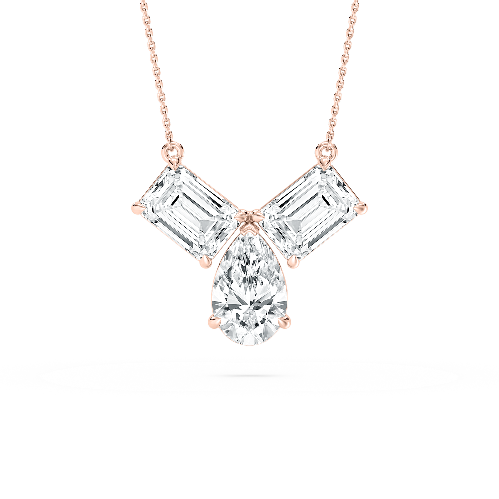 3 ctw Pear and Emerald Lab Grown Diamond Three Stone Pendant - 18 Inches