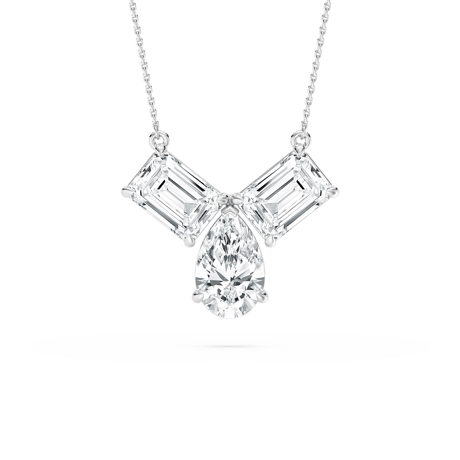 3 ctw Pear and Emerald Lab Grown Diamond Three Stone Pendant - 18 Inches