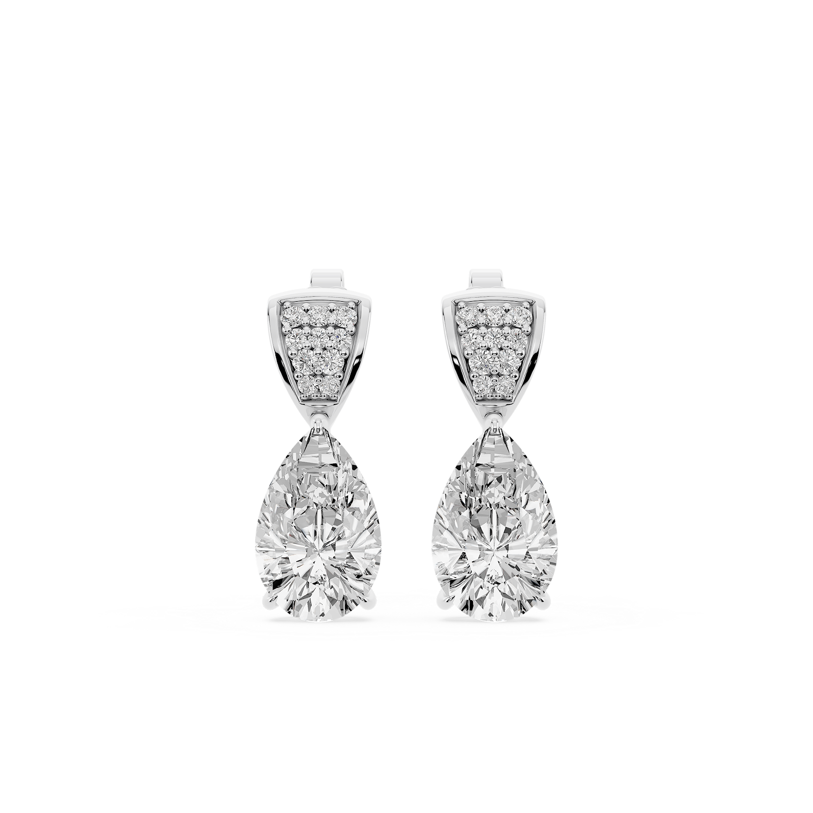 3 ¹⁄₁₀ ctw Pear and Round Lab Grown Diamond Pavé Drop Stud Earrings