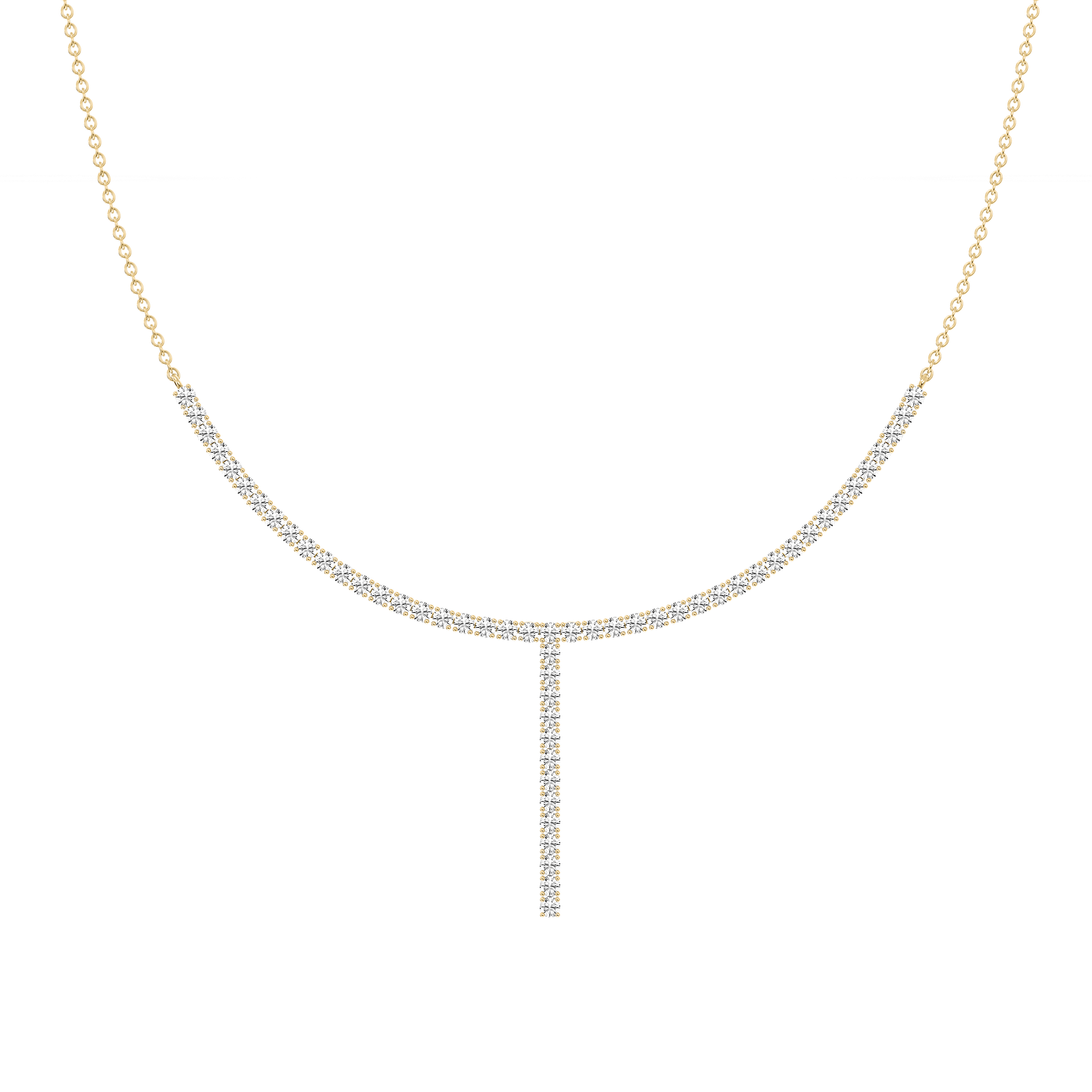 Half Tennis Necklace with 3.00ctw Round Cut Lab-Grown Diamonds in 14K Yellow Gold