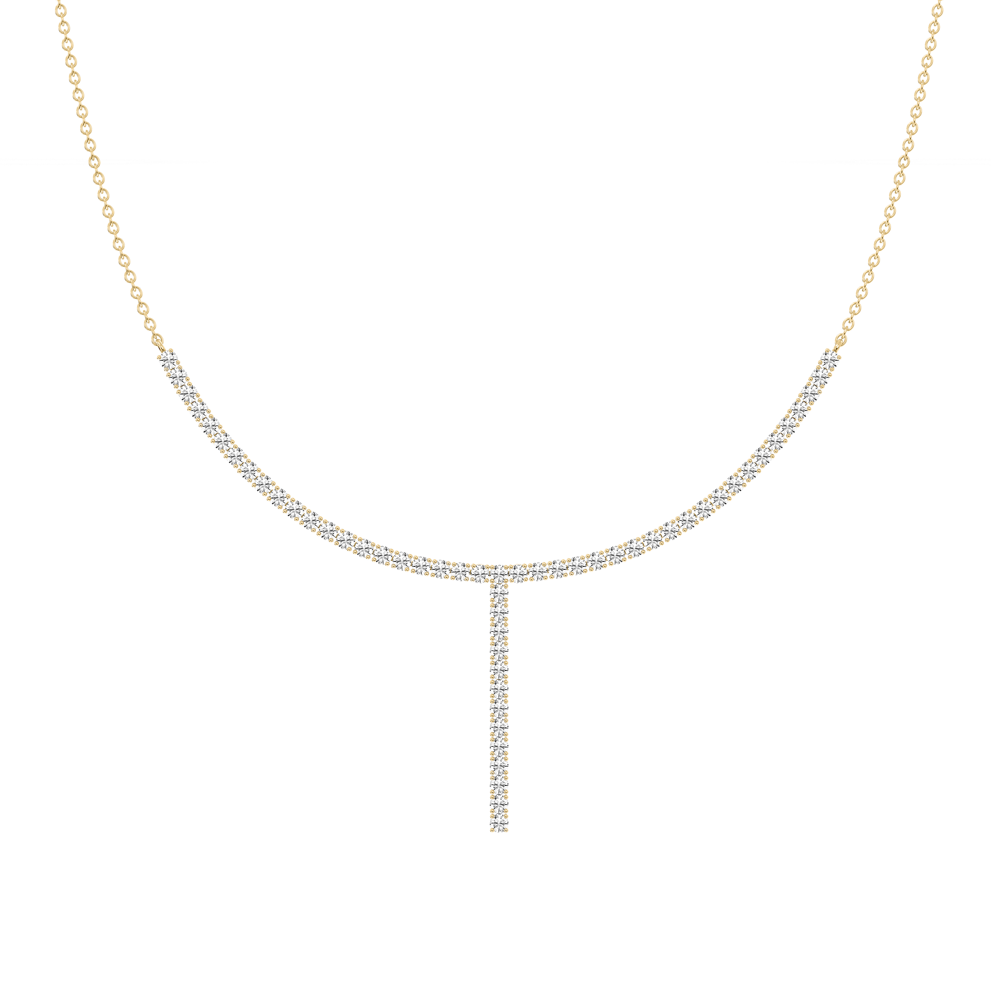Half Tennis Necklace with 3.00ctw Round Cut Lab-Grown Diamonds in 14K Yellow Gold