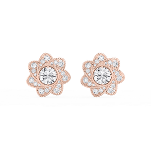 3 ctw Round Lab Grown Diamond Studs and Milgrain Swirl Halo Jacket Set