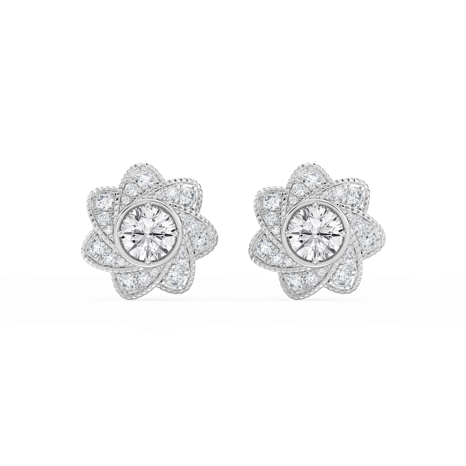 3 ctw Round Lab Grown Diamond Studs and Milgrain Swirl Halo Jacket Set