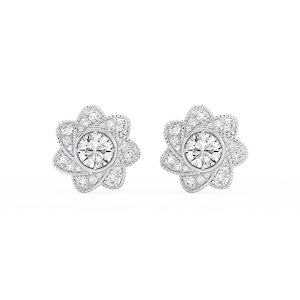 3 ctw Round Lab Grown Diamond Studs and Milgrain Swirl Halo Jacket Set