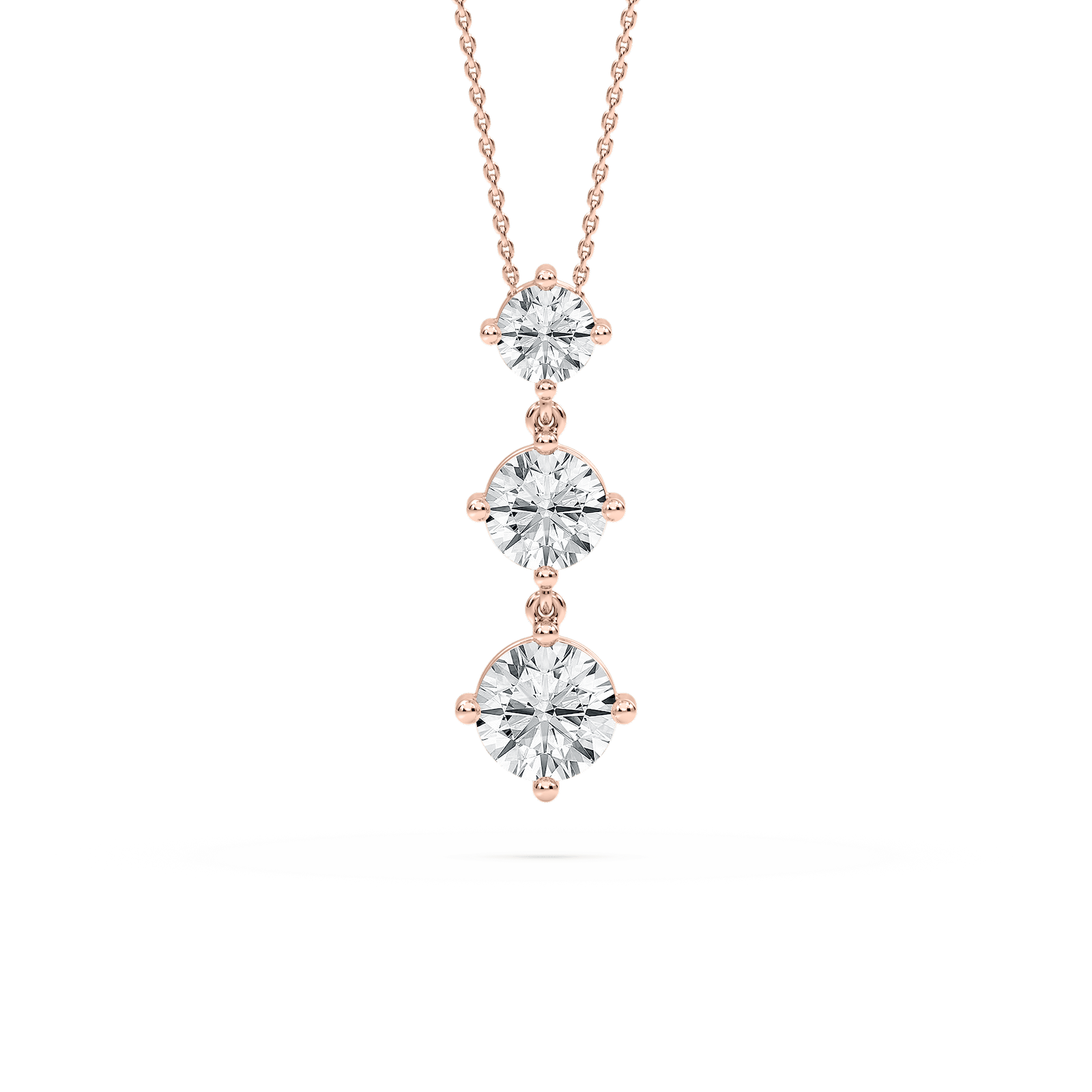 3 ctw Round Lab Grown Diamond Three Stone Drop Pendant – 16-18 Inches