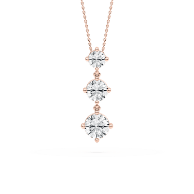 3 ctw Round Lab Grown Diamond Three Stone Drop Pendant – 16-18 Inches