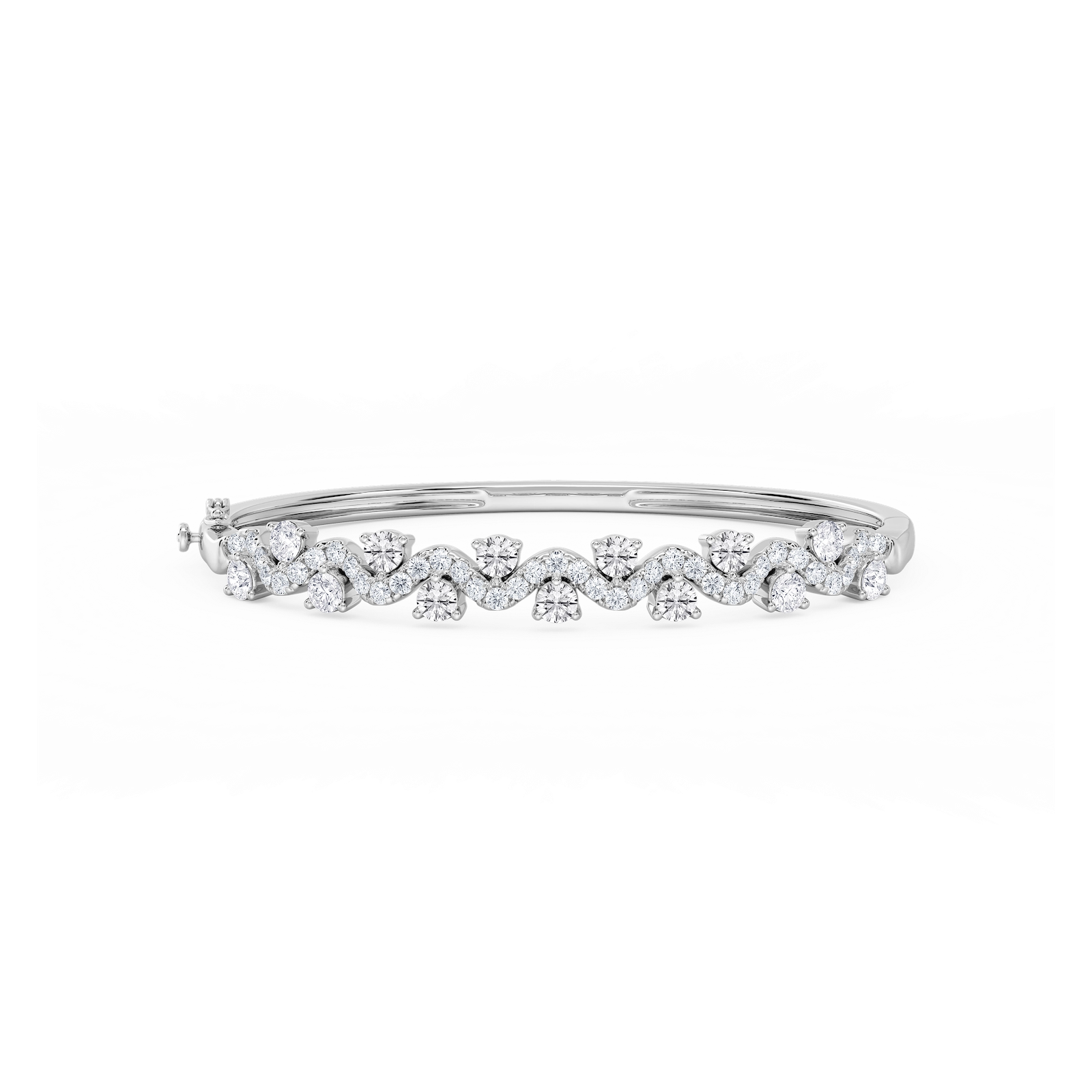 3 ¼ ctw Round Lab Grown Diamond Wave Bangle Bracelet  - 7.25 Inches