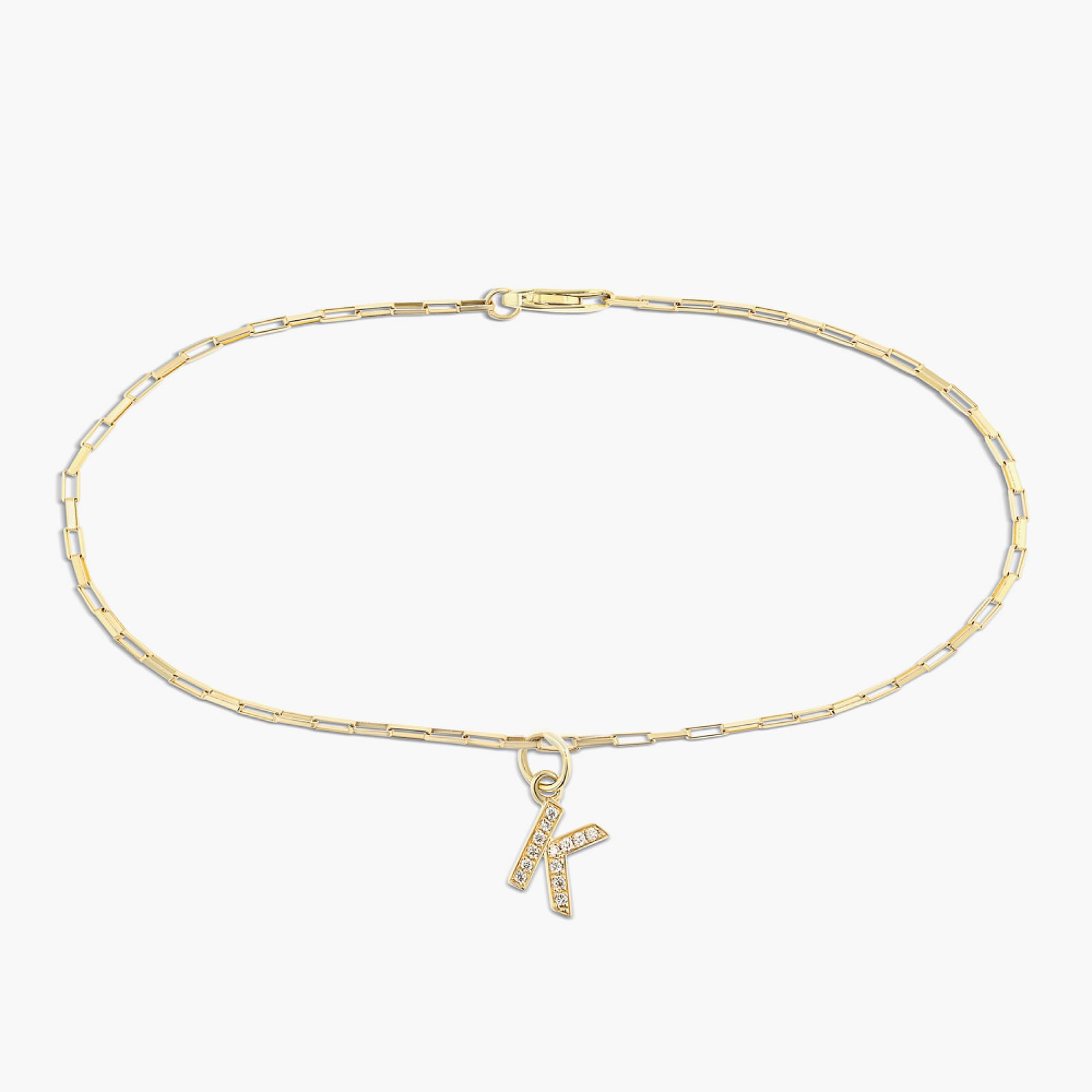 Diamond Accent Round Lab Grown Diamond Box Chain Initial Bracelet  - 7 Inches