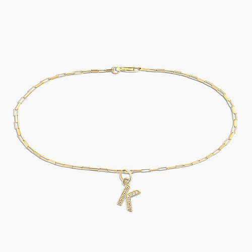 Diamond Accent Round Lab Grown Diamond Box Chain Initial Bracelet  - 7 Inches