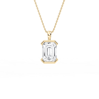 4 ctw Emerald Lab Grown Diamond Half Bezel Solitaire Pendant – 16-18 Inches