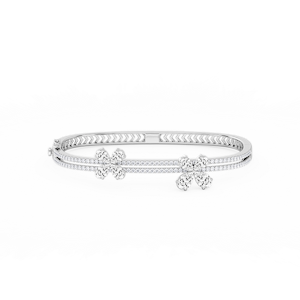 4 ctw Pear and Round Lab Grown Diamond Floating Flower Bangle Bracelet  - 7.25 Inches