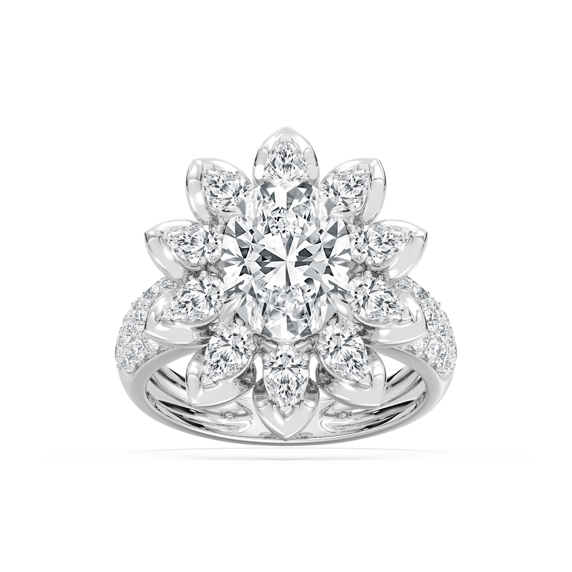 4 ¾ ctw Oval, Pear and Round Lab Grown Diamond Floral Ring