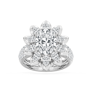 4 ¾ ctw Oval, Pear and Round Lab Grown Diamond Floral Ring