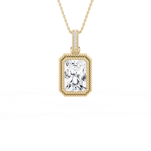 4 ctw Radiant Lab Grown Diamond Vintage Milgrain Accented Pendant - 16-18 Inches