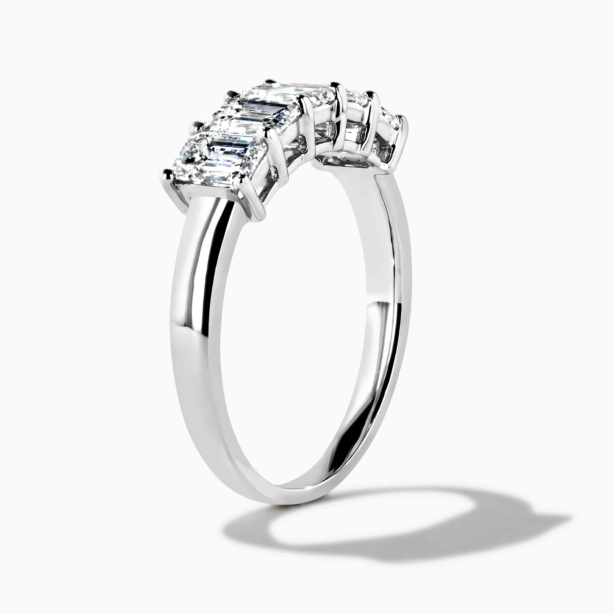 5 Stone Emerald Cut Band Shown In 14K White Gold|emerald cut lab grown diamond band set in 14k recycled white gold metal by MiaDonna