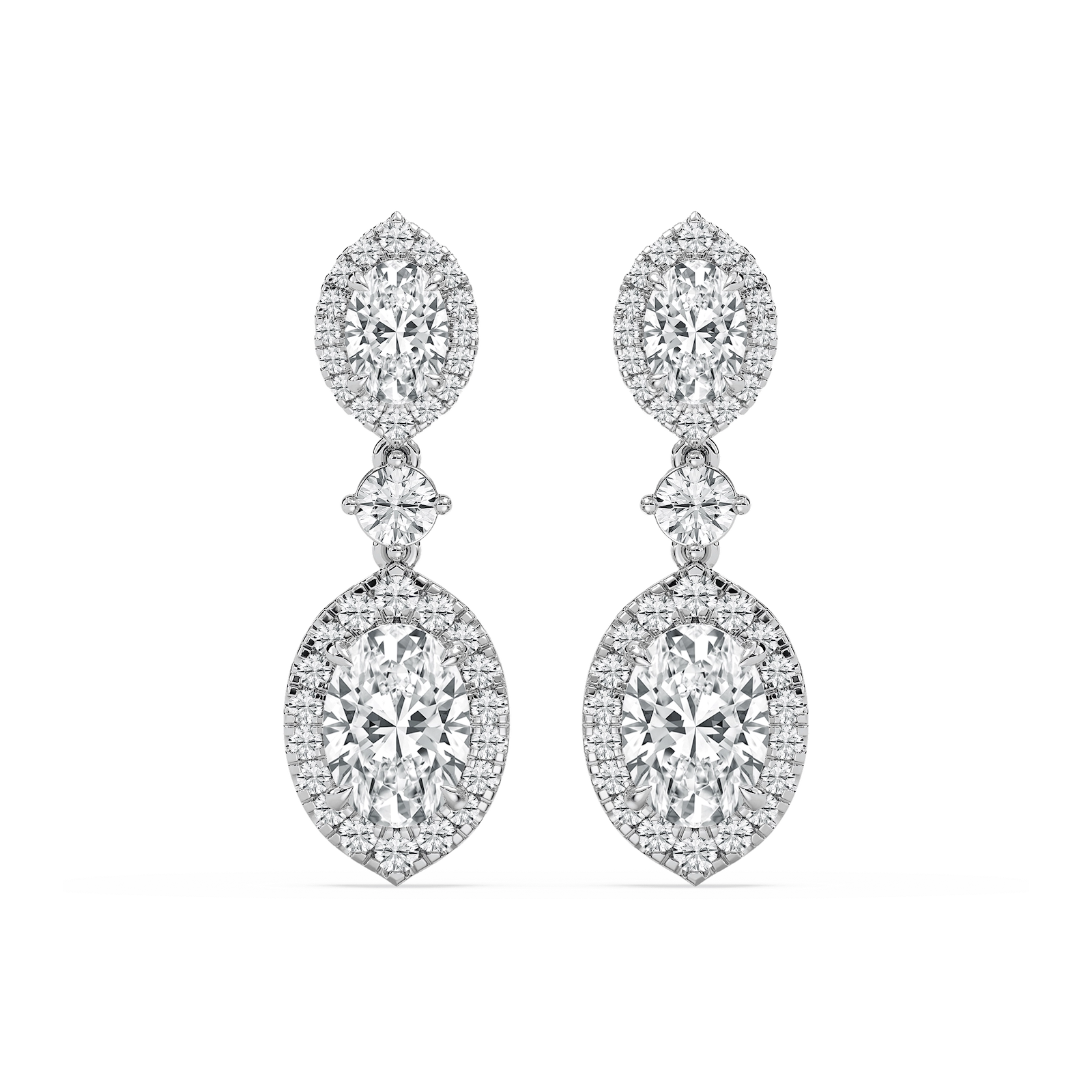 5 ctw Round and Oval Lab Grown Diamond Halo Drop Earrings