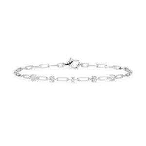 1/4 ctw Round Lab Grown Diamond Five Station Paper Clip Bracelet  - 7 Inches