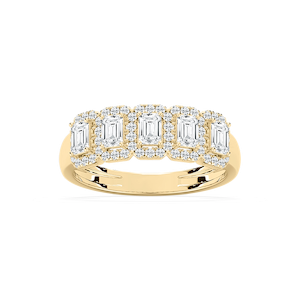 Malaysia 1 ctw Emerald Lab Grown Diamond Halo 5-Stone Anniversary Band