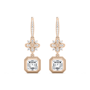 6 ²⁄₅ ctw Asscher and Round Lab Grown Diamond Vintage Floral Drop Earrings – Signature Collection