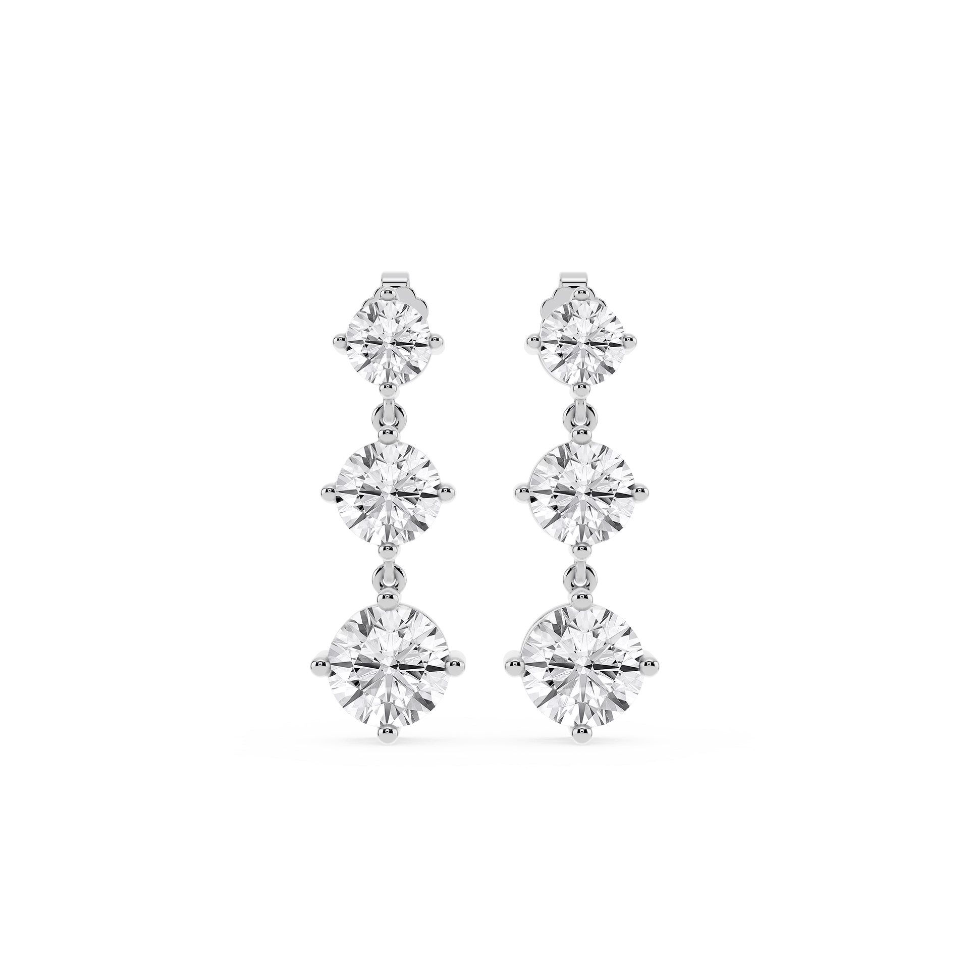 6 ctw Round Lab Grown Diamond Three Stone Drop Earrings – Signature Collection