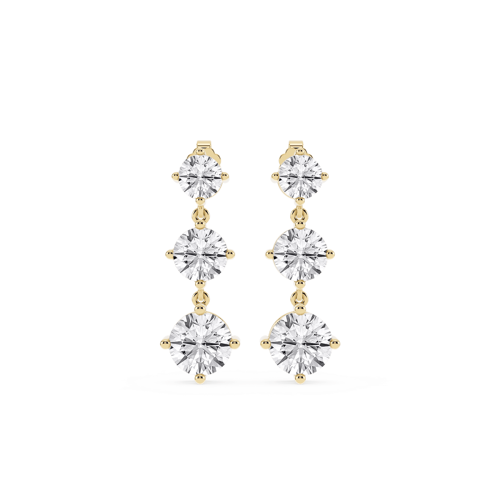 6 ctw Round Lab Grown Diamond Three Stone Drop Earrings – Signature Collection