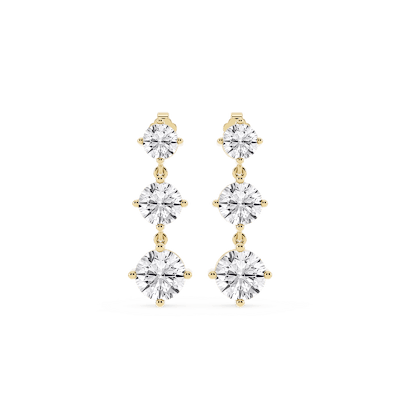 6 ctw Round Lab Grown Diamond Three Stone Drop Earrings – Signature Collection