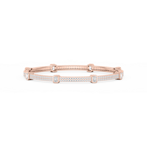 9 ctw Emerald and Round Lab Grown Diamond Double Row Station Bangle Bracelet  - 7.25 Inches