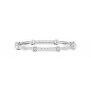 9 ctw Emerald and Round Lab Grown Diamond Double Row Station Bangle Bracelet  - 7.25 Inches