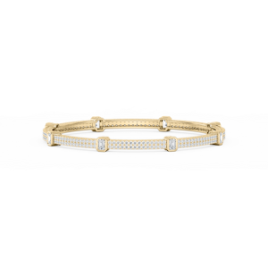 9 ctw Emerald and Round Lab Grown Diamond Double Row Station Bangle Bracelet  - 7.25 Inches